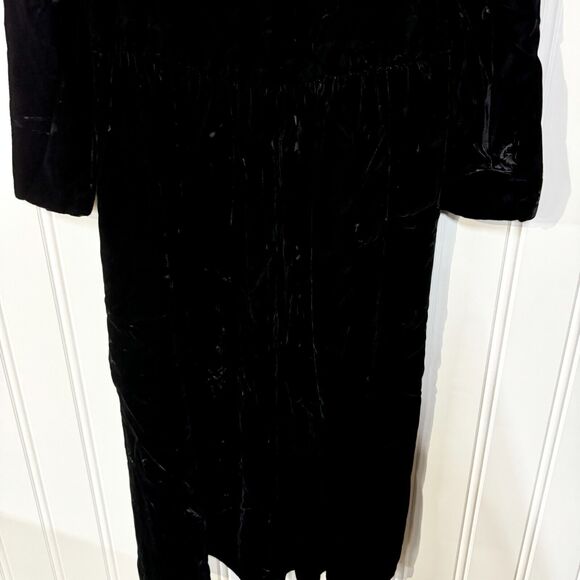 70s Vintage LANG Dress Women Size 14 Black Velvet Maxi Lace Collar Long Sleeve - Picture 5 of 8